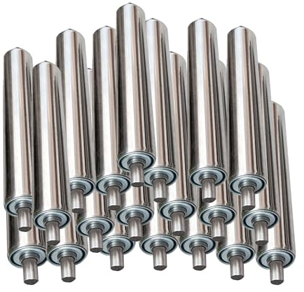 25cm Stainless Steel Conveyor Rollers 8mm Shank for Woodworking Tables Saw Stands Material Handling Heavy Duty Smooth Rolling Durable Easy Installation