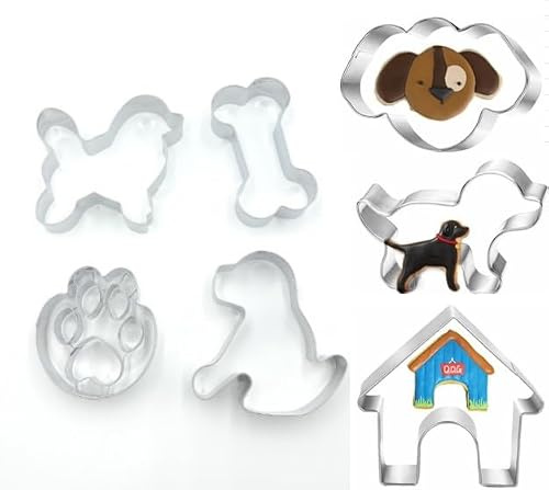 Lot de 7 emporte-pièces, emporte piece en forme d'os chien, empreintes de pas, maison, chiot, emporte-pièces en acier inoxydable, thème du chien, pour biscuits, pâtisserie maison