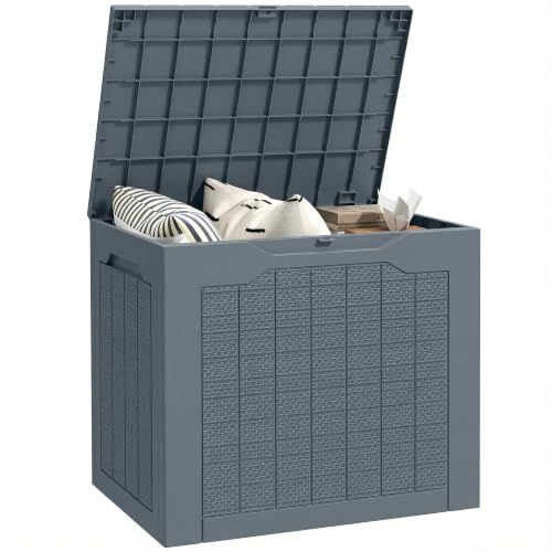 Outsunny 97L Plastic Garden Storage Box with Handles Waterproof Light Grey | Outdoor Storage Box, Outdoor Container, Garden Tools, Accessories