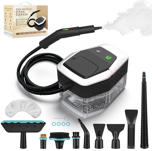 Steam Cleaner, Handheld Steam Cleaner, 1500 W Under Pressure, 15 s Heating Time, 1.8 L Water Tank, Hand Steam Cleaner with 12 Pieces Accessories for Car, Home, Kitchen