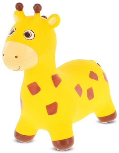 sun baby Hüpftiere ab 1 Jahr mit Pumpe aufblasbares Hüpfspielzeug aus Hochwertigem und Strapazierfähigem Gummi, Verschiedene Designs (Beige Giraffe)