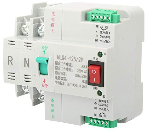 Hyuduo 2P Dual Transfer-Schalter, 63/80/100A Dual Power-Automatik-Transferschalter, Kippschalter, Umschalter, AC 230V, für den industriellen Einsatz(63A)