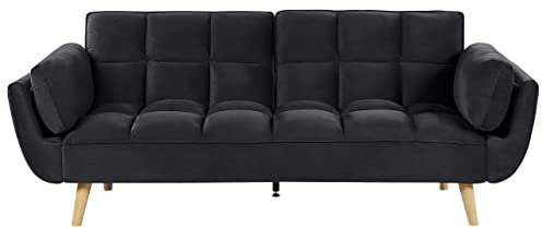 Beliani Schlafsofa 3-Sitzer Samtstoff schwarz elegant mit Kissen Asby