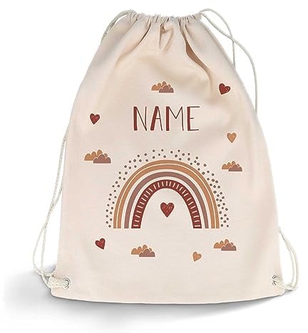 GRAVURZEILE Bedruckter Turnbeutel - Regenbogen Design - personalisiert mit Name - Sportbeutel Rucksack Daypack Gymbag mit Kordelzug - für Sport & Freizeitaktivitäten - 12 Liter 33x45 cm Farbe Rot