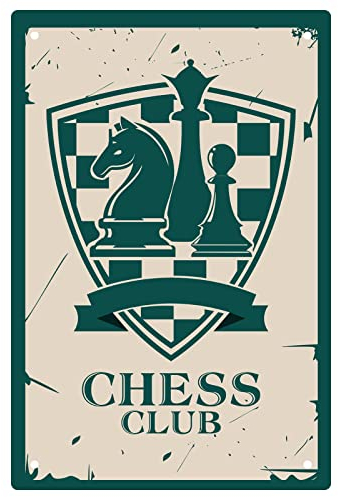 CREATCABIN Cartel de Chapa Chess Club Retro Vintage Metal Decoración de Pared Arte Mural para el Hogar Jardín Cocina Sala de Estudio Bar Pub Sala de Estar Oficina Garaje Placa de Póster 8 x 12