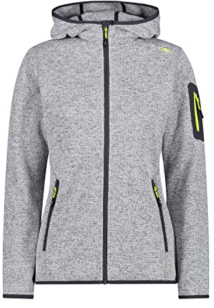 CMP Knit Tech, Giacca in Pile con Cappuccio Women's, Grigio (Grey/Limone), 38