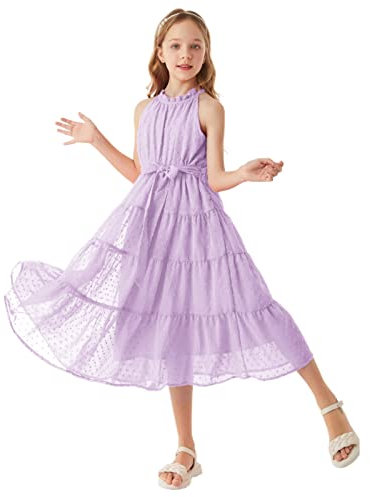 GRACE KARIN Abito Bambina Senza Manica Elegante Festa Vestito Bambina Elegante Cerimonia da Estate 10 Anni Lilla