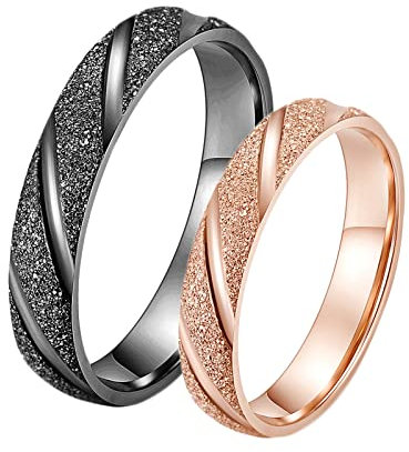 BCughia Freundschaftsringe Beste Freundin, Ring Edelstahl Männer 4 mm Schwarzer Roségold Mattring Damengröße 52(16.6), Herrengröße 60(19.1)