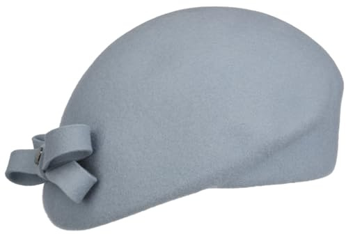 LIERYS Wollbaske mit Schleife Einfarbige Filz-Baskenmütze Damen Atmungsaktiv Herbst Winter hellblau One Size