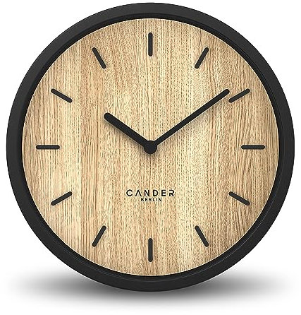 Cander Berlin MNU 2030 V Wanduhr lautlos 30 cm Holzfurnier Eiche Vintage ohne Tickgeräusche modern schwarz Wohnzimmer Küche