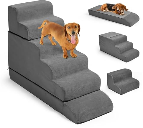 LitaiL Hundetreppe 74cm Hoch für Boxspringbett, Multizweck Hunderampe für Bett|Couch| Sofa, rutschfeste Haustiertreppe aus Schaumstoff für Kleine Hunde,Katzen, Grau