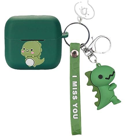 Cartoon Silicion Earphones Case Compatible with Skullcandy Mod, Cute Wireless Bluetooth Shockproof Protector Cover Earphone Charging Box with Keychain (Green B)