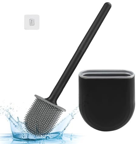 Escobillas WC, TOUSEEDA Escobilla de Baño Silicona, Escobilla WC Silicona con Secado Rápido, Cepillo de Baño y Soportes, Mango de Plástico Antideslizante, Limpieza Profunda Cepillo para Inodoro, Negro