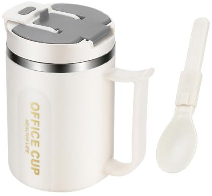 Tazza da caffè con coperchio ermetico - Bicchiere isolato in acciaio inox da 500 ml con manico e cannuccia, tazza termica fredda e calda portatile tazza da viaggio | tazza da caffè con