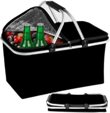 Przydasie - Kühltasche Groß 43x23x21 cm - Isolierte Picknickkorb Thermo mit Aluminiumrahmen - Kühlkorb für Büro, Camping und Reisen - Isoliertasche - Einkaufskorb Isoliert - Schwarz