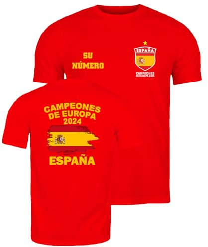 lepni.me Camiseta de Fútbol de España para Hombre | Bandera Española, Insignia con Estrella Retro | Campeones de la Eurocopa 2024 Aficionados (XL Rojo Multicolor)