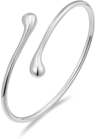 WATEFOER Bracciale Rigido in Oro da Donna Bracciali da Polso in Oro/Argento per Donne Acciaio Inossidabile Bracciali da Polso Aperti Regolabili Gioielli (Argent)