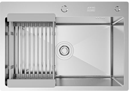 ANW HOME Evier Cuisine 1 Bac 65x45 cm, Inox