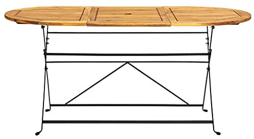 Genérico Wenjingqi 313162 Gartentisch, massives Akazienholz, oval, 160 x 85 x 74 cm, Braun