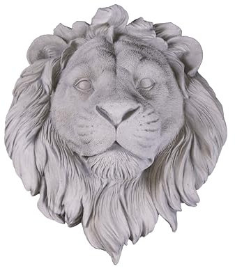 gartendekoparadies.de Dekorativer Löwenkopf Wanddekoration, 34x28x16 cm, Grau, 8 kg, Steinguss, frostsicher für Außenbereich