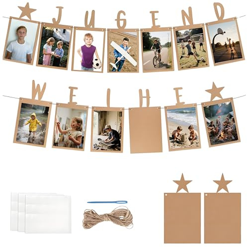 Generisch Jugendweihe Dekoration, 13 Kraftpapierkarten für Fotos von 1 bis 13 Jahren Fotogirlande für Jugendweihe Hängende Wanddekoration für Jungen und Mädchen Jugendweihe Geschenke
