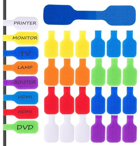 40Pcs Cable Cord Labels, Reusable Cables Ties, Write On Cable Tags | 8 Colors Large Hook and Loop Cable Label for Organizing and Identifying Charger Cords, Power Wires, Ethernet Cables, and More