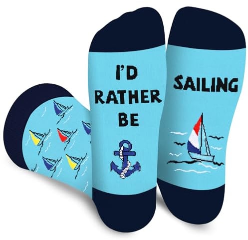 Funny Sailing Socks for Men Women Teen Boys，I’D RATHER BE SAILING Fun Gifts