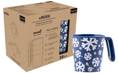 Koziol MUKK Mehrwegbecher, wiederverwendbar, stapelbar, spülmaschinenfest, Glühweinbecher für Weihnachtsmärkte, 30er Set, max. Füllmenge 260 ml, Eichstrich bei 200 ml, Nature Shadow Blue