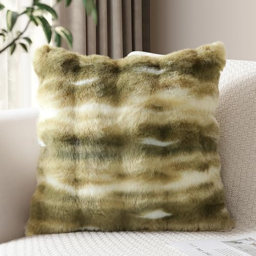 JOTOM Lot de 1 Housse de Coussin Moelleuse 45x45 cm Taie d'oreiller Décorative Douce et Pelucheuse en Fausse Fourrure pour Canapé, Salon, Chambre (Vert)
