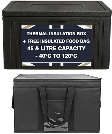Chabrias Ltd 45L EPP Insulated Thermal Box & 79L Thermal Food Delivery Bag - 40°C to 120°C Keeps Temperature 4+ Hours Lightweight Catering Carrier for Hot or Cold Food, Fits Gastronorm Containers