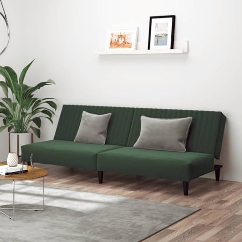 Runheo Schlafsofa 2-Sitzer, Dunkelgrün Samt, wandelbare Couch für Wohnzimmer, Gästezimmer, Robustes Holzgestell, 200x84,5x69 cm