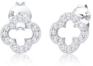 Elli Ohrringe Damen Kleeblatt Glücksbringer mit Zirkonia Kristalle in 925 Sterling Silber