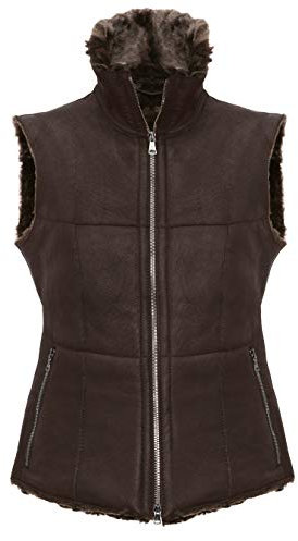 Werner Christ ® Damen Lammfellweste Weste aus echtem Lammfell, Fell, vielseitige warme Fellweste auch als Reitweste, Outdoorweste & Winterweste geeignet, in dunkelbraun, Gr. 46