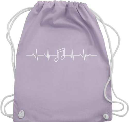 Shirtracer Turnbeutel Rucksack - Symbol und Zeichen Outfit - Herzschlag Musik Note EKG Linie I Herzlinie Geschenk Musikliebhaber - Unisize - Pastell Lila - beutel für musikschule noten stoffbeutel