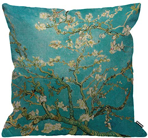 HGOD DESIGNS Kissenbezug Van Gogh Klassisch Kunst Malerei Mandel Blühen Baum Kissenhülle Haus Dekorativ Für Männer/Frauen/Jungen/Mädchen Wohnzimmer Schlafzimmer Sofa Stuhl Kissenbezüge 45X45cm