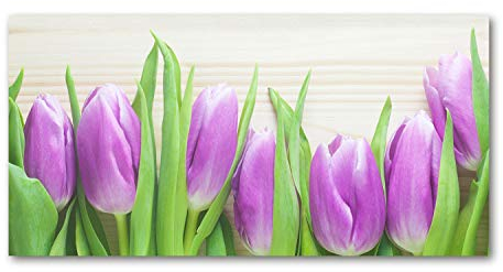 Tulup Glass Picture Wall Art - 100x50cm - Tempered Glass Decoration - Print for Living room Bedroom - Toughened Glass Image - Glass picture Wall Art - Purple tulips