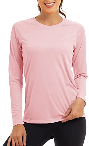 KEFITEVD Uv Shirt Damen Sportshirt Langarm UPF 50 Uv Sonnenschutz Tshirt Langarm Damen Rash Guard Sport Oberteile Rosa S