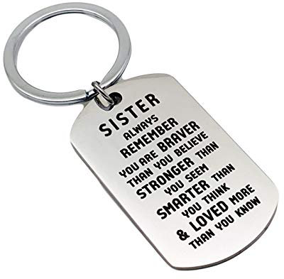 Adokiss Acier Inoxydable Porte-clés, Plaque Militaire Gravure Brother/Sister Remember You are Brave Style G Keychain, Argent, 2.4 X 4CM