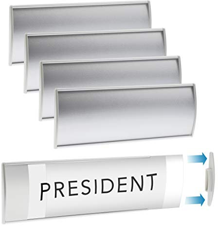 Set of 6 – Sturdy & Elegant Silver Aluminum Wall Mount Name Plate Holder, Curved Office Business Door Sign Holder with Adhesive Tape, 8” X 3” - Plastic Film Included, Paper Inserts NOT Included