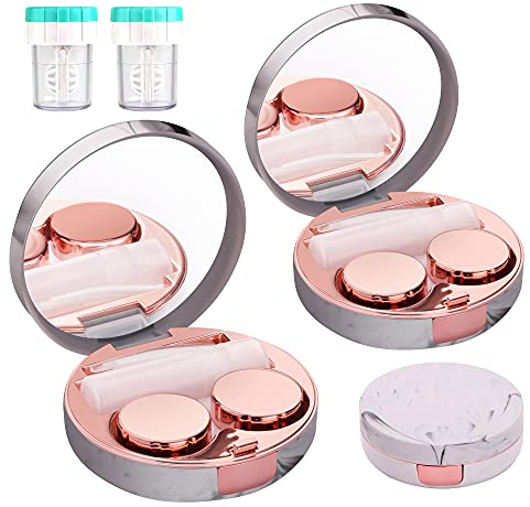 TreaHome Kontaktlinsenbehälter, Kontaktlinsenbehälter Reise mit Reiniger Unterlegscheibe, Pinzette, Entferner Werkzeug Kontaktlösungsflasche (Roségold)