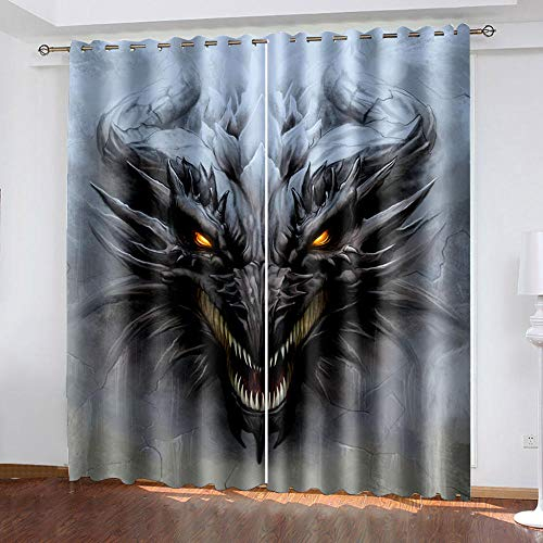 ZXDYLY Gardinen Vorhang Blickdicht Schallschutz Thermo Verdunkelungsvorhänge Ösenschal für Wohnzimmer Schlafzimmer Thermovorhang Grauer Drache 75 (Breite) x 166 cm (Höhe) 2er Set