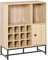 HOMCOM Aparador de Cocina Armario con 1 Puerta 2 Estantes Abiertos Botellero para 12 Botellas y Soporte de 6 Copas de Vino Comedor Bar Restaurante 76x35x97 cm Madera Natural