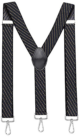 MASADA Herren Hosenträger mit robusten Karabiner Verschluss stufenlos verstellbar 3,5 cm breit und bis zu 195 cm Körpergröße - Gestreift-Blau Gelb Schwarz