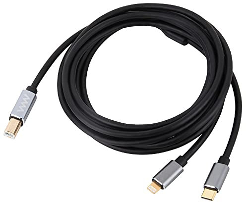 innov8 2-in-1 USB-C + 8 Pin to USB 2.0 Type B MIDI/Printer Cable for Electronic Musical Instruments 3m