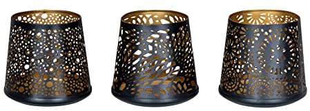 levandeo 3er Set Windlicht 8x10cm Schwarz Gold Metall Teelichthalter Kerzen Deko Tischdeko Industrial Kerzenhalter
