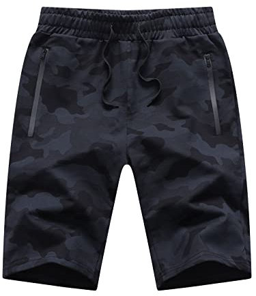 Tansozer Kurze Hosen Herren Shorts Camouflage Shorts Sommer Sport Baumwolle Kurze Hosen Männer Sweatshorts Herren Sweat Gym Running Shorts Mit ReißVerschluss Schwarz XL