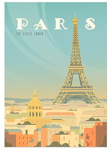JUNOMI® Paris Poster XL, DIN A2 Wohnzimmer Deko, Modernes Wandbild, Paris Bild, Reiseposter, Paris Wandbild | Ohne Rahmen