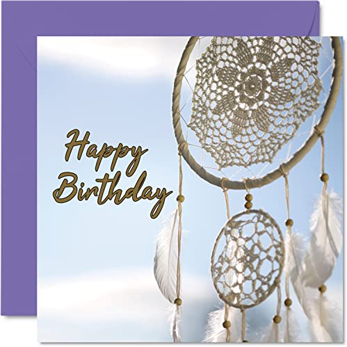 Lustige Geburtstagskarten für Männer Frauen – Traumfänger – Happy Birthday Karte für Mama, Papa, Bruder, Schwester, Sohn, Tochter, Oma, Großvater, 145 mm x 145 mm Grußkarten, 30. 40. 50. Geburtstag