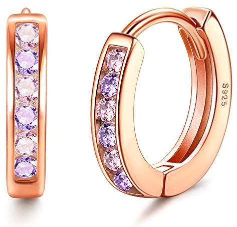ORAZIO Orecchini a Cerchio Piccoli in Argento con Cubic Zirconia Rosa per Ragazze Donne 925 Sterling Silver Cartilagine Sleeper Huggie Hoops Orecchini a cerchio allergenici in Oro Rosa per Bambina