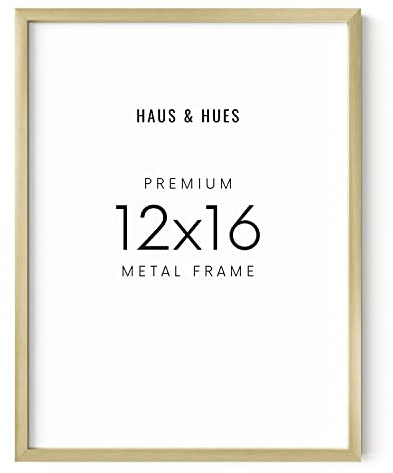 HAUS AND HUES 12x16 Gold Picture Frame - Set of 1 Gold Poster Frame, Gold Metallic Wall Picture Frame, Gold Certificate Frame, Gold Portrait Frame Poster, 12x16 Gold Frame Metal (Gold Aluminum Frame)